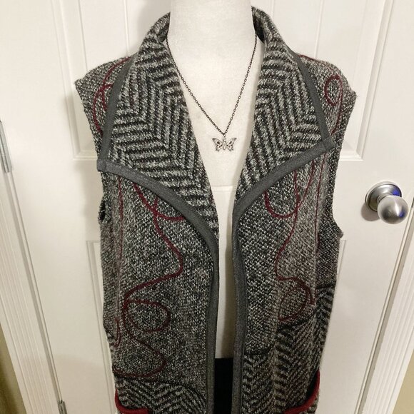 DOLCEZZA Long grey black wool blend open front vest ~ MEDIUM LARGE XL 1X duster - Picture 4 of 14